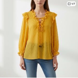 Anthropologie Yellow Ruffled Women's Top size M